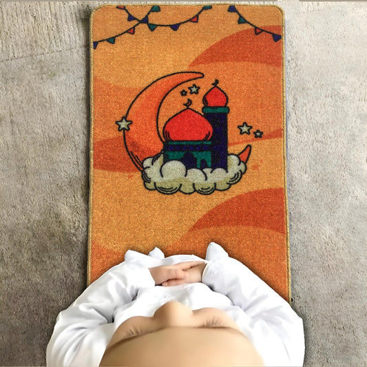 Sajalo New  Arrival Prayer Mat for kids in Marmalade color with back blue colored felt in 52 X 92 cm ( 20 X 36 inches )