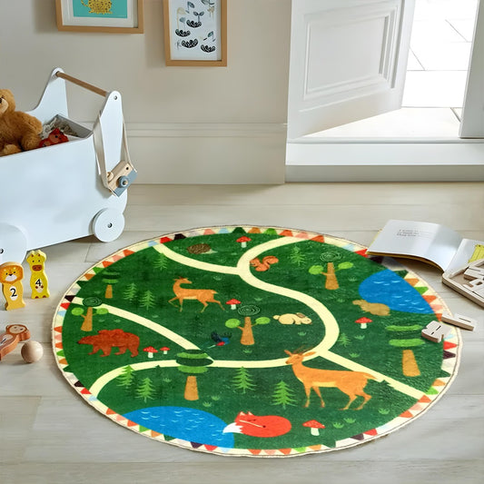 Sajalo Jungle Theme Round Rug 90x90cm