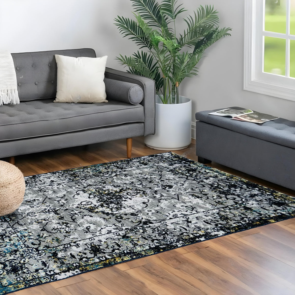 Sajalo Turkish Gray Black Area Rug 100x150cm